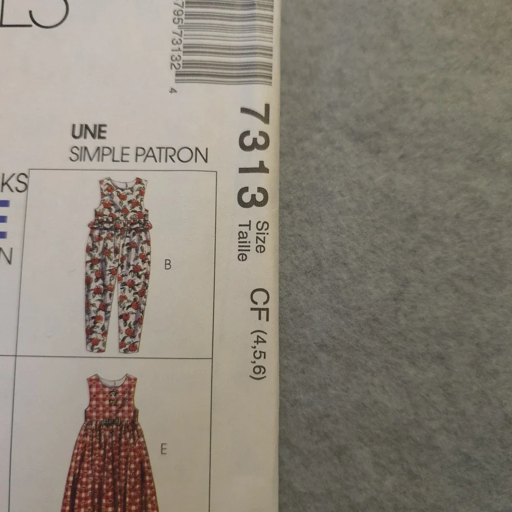McCall's 7313 Girls Jumpsuit Dress 8 Looks in 1 Sewing Pattern Sz 4-6X Uncut